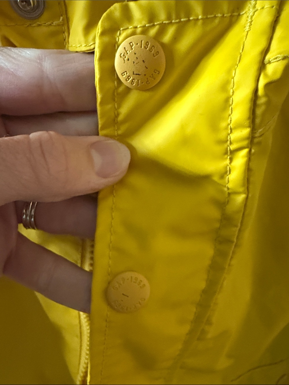 GAP Unisex Bright Yellow Hooded Kids Raincoat with Navy/White Striped Interior - Picture 8 of 10